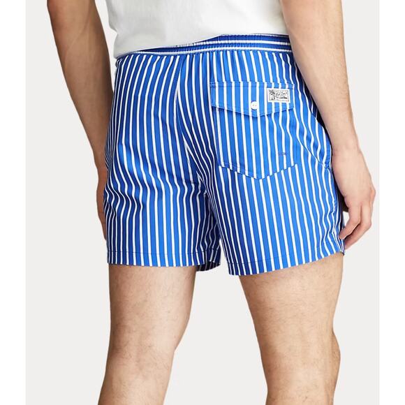 Polo Ralph Lauren Stretch Slim Fit Swim Trunk Iris Blue Stripe Preppy Coastal XL - Picture 5 of 14